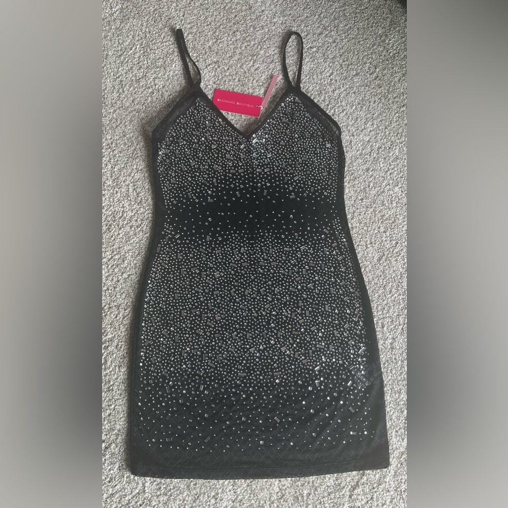 Bejeweled Black Mesh Dress